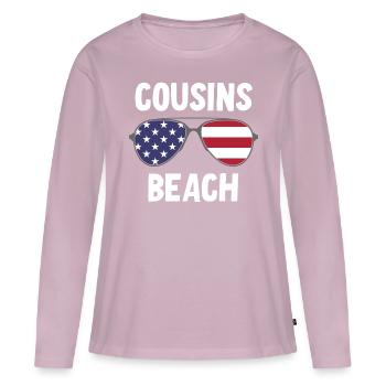 Plage de Cousins - T-shirt manches longues Premium bio Femme - rose poudré - Devant - Julia (174cm)