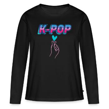 k-pop ou korean pop - T-shirt manches longues Premium bio Femme - noir - Devant - Julia (174cm)