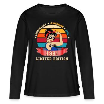 Anniversaire Femme Rétro Vintage 1981 Edition - T-shirt manches longues Premium bio Femme - noir - Devant - Julia (174cm)
