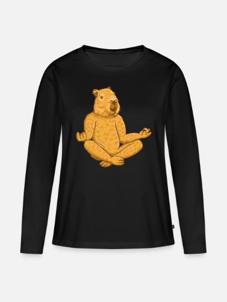 Capybara Yoga Übung - Frauen Premium Bio Langarmshirt - Schwarz