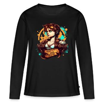 Steampunk Pilot Girl - Frauen Premium Bio Langarmshirt - Schwarz - Vorne - Julia (174cm)