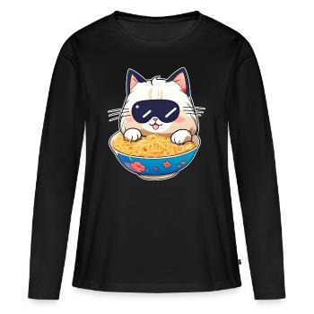 Niedliche Katze mit Ramen Suppe - Frauen Premium Bio Langarmshirt - Schwarz - Vorne - Julia (174cm)
