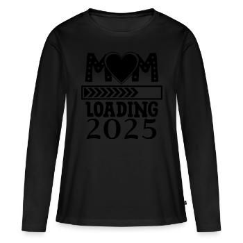 Maman 2025 chargement, future maman 2025 coeur - T-shirt manches longues Premium bio Femme - noir - Devant - Julia (174cm)