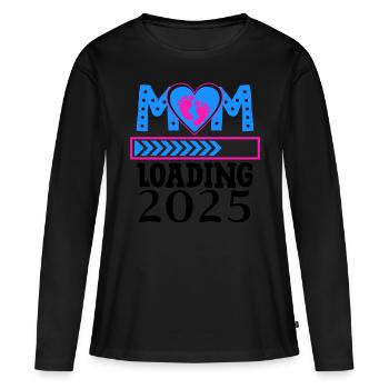 Maman 2025 chargement, future maman 2025 coeur - T-shirt manches longues Premium bio Femme - noir - Devant - Julia (174cm)