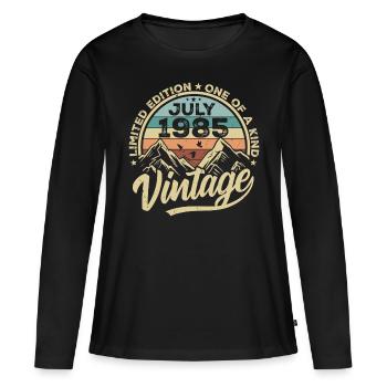 Né en juillet 1985 Né en juillet 1985 Né en juillet 1985 - T-shirt manches longues Premium bio Femme - noir - Devant - Julia (174cm)
