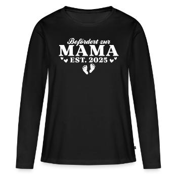 Schwangerschaftsverkündung Werdende Mama 2025 - Frauen Premium Bio Langarmshirt - Schwarz - Vorne - Julia (174cm)