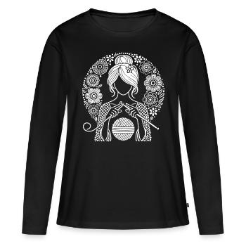 Häkel-Design – Kreative Kunst für Handarbeits-Fans - Frauen Premium Bio Langarmshirt - Schwarz - Vorne - Julia (174cm)