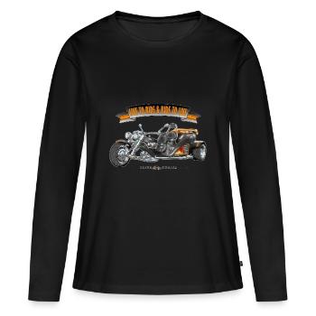 TRIKE KÖNIGE / LIVE TO RIDE & RIDE TO LIVE - Frauen Premium Bio Langarmshirt - Schwarz - Vorne - Julia (174cm)