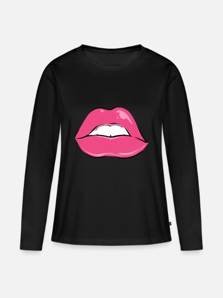 Lippen - Frauen Premium Bio Langarmshirt - Schwarz