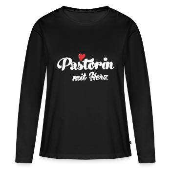 Pastorin mit Herz Pfarrerin Pastor Geschenk Kirche - Frauen Premium Bio Langarmshirt - Schwarz - Vorne - Julia (174cm)