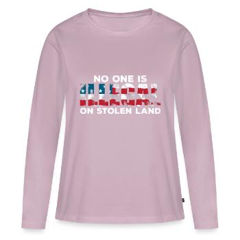 No one is illegal per immigration - Women's Premium Organic Long Sleeve Shirt - dusky pink - Front - Julia (174cm)