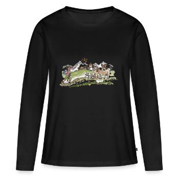 promenade alpine drôle avec des animaux - T-shirt manches longues Premium bio Femme - noir - Devant - Julia (174cm)