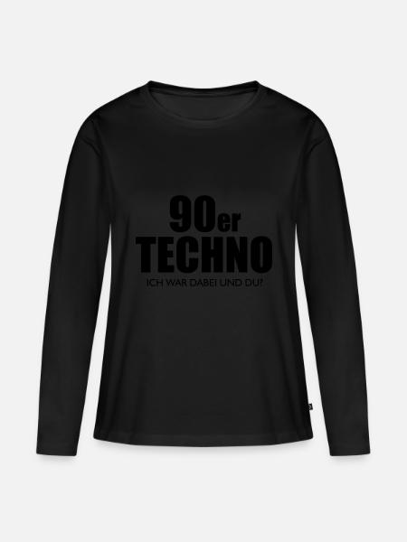 90er TECHNO - ich war dabei und du? - Frauen Premium Bio Langarmshirt - Schwarz