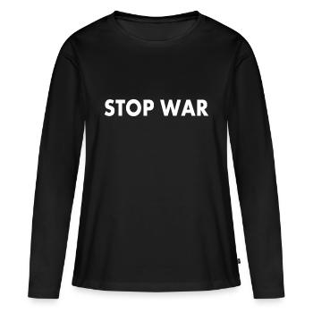Stop war - T-shirt manches longues Premium bio Femme - noir - Devant - Julia (174cm)