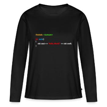 Hello World Code - T-shirt manches longues Premium bio Femme - noir - Devant - Julia (174cm)