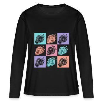 Fraises Couleurs vives de l’été - T-shirt manches longues Premium bio Femme - noir - Devant - Julia (174cm)