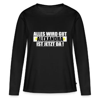 Alexandra Nom Prénom Anniversaire - T-shirt manches longues Premium bio Femme - noir - Devant - Julia (174cm)