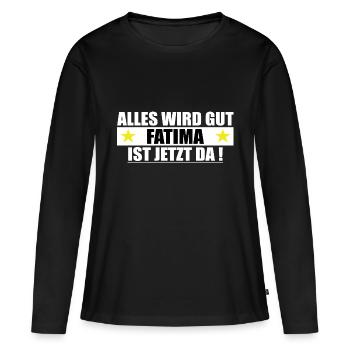Fatima Nom Prénom Anniversaire - T-shirt manches longues Premium bio Femme - noir - Devant - Julia (174cm)