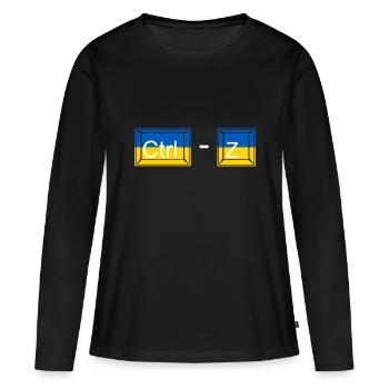 Ctrl - Z / Ctrl moins Z / pas de guerre / Ukraine - Russ - T-shirt manches longues Premium bio Femme - noir - Devant - Julia (174cm)