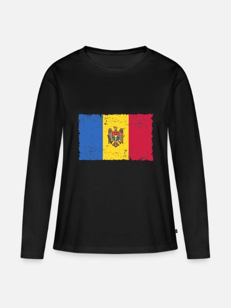 Moldawien Retro - Frauen Premium Bio Langarmshirt - Schwarz