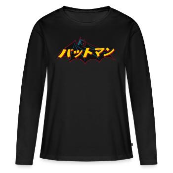 Logo Batman japonais Tee-shirt Homme - T-shirt manches longues Premium bio Femme - noir - Devant - Julia (174cm)