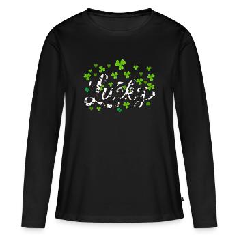 Lucky St Patricks Day, Leopard leaf clover - Women's Premium Organic Long Sleeve Shirt - black - Front - Julia (174cm)