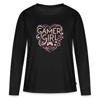 Cœur de fille de joueur - T-shirt manches longues Premium bio Femme - noir - Devant - Julia (174cm)