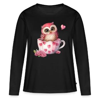 Eule Eulen - Frauen Premium Bio Langarmshirt - Schwarz - Vorne - Julia (174cm)
