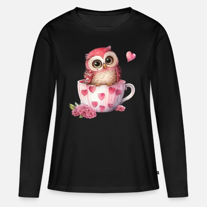 Eule Eulen - Frauen Premium Bio Langarmshirt - Schwarz