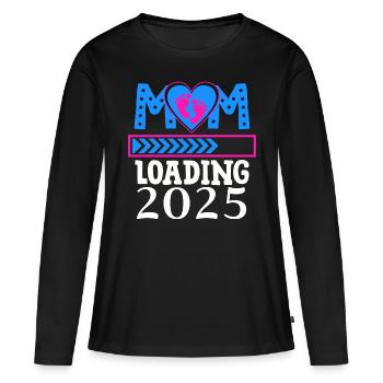 Maman 2025 chargement, future maman 2025 coeur - T-shirt manches longues Premium bio Femme - noir - Devant - Julia (174cm)