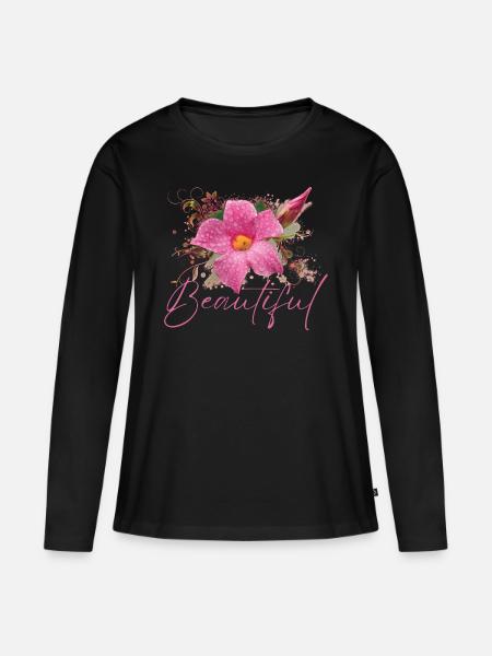 Schöne Parvati-Blumen - Frauen Premium Bio Langarmshirt - Schwarz