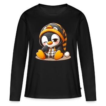 Pingouin fatigué - T-shirt manches longues Premium bio Femme - noir - Devant - Julia (174cm)