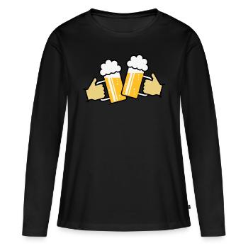 Les chopes à bière trinquent à la main ! (Bière / chopes à bière 4C) - T-shirt manches longues Premium bio Femme - noir - Devant - Julia (174cm)