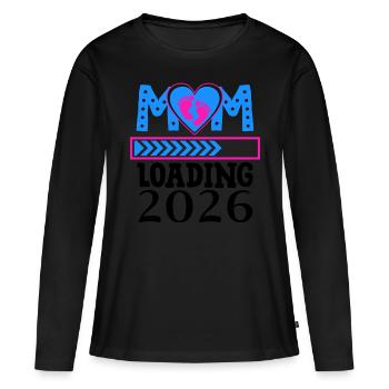 Mom Loading 2026 avec cœur et pieds - T-shirt manches longues Premium bio Femme - noir - Devant - Julia (174cm)