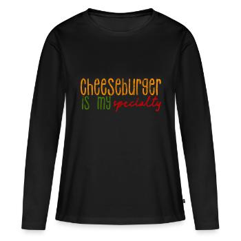 Le cheeseburger est ma spécialité 3 - T-shirt manches longues Premium bio Femme - noir - Devant - Julia (174cm)