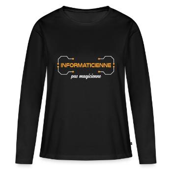 Je suis informaticienne pas magicienne Humour - T-shirt manches longues Premium bio Femme - noir - Devant - Julia (174cm)