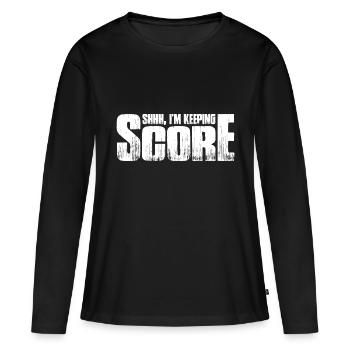 Chut, je garde le score 23 - T-shirt manches longues Premium bio Femme - noir - Devant - Julia (174cm)