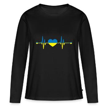 Herzschlag Ukrainer Ukraine - Frauen Premium Bio Langarmshirt - Schwarz - Vorne - Julia (174cm)