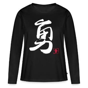 Courage Chinois - T-shirt manches longues Premium bio Femme - noir - Devant - Julia (174cm)
