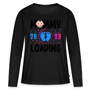 Mama loading 2023, werdende Mutter 2023 - Frauen Premium Bio Langarmshirt - Schwarz - Vorne - Julia (174cm)