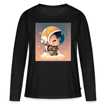 Niedlicher Chibi-Astronaut - Frauen Premium Bio Langarmshirt - Schwarz - Vorne - Julia (174cm)