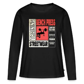 développé couché, haltérophilie, musculation, fitness, fort - T-shirt manches longues Premium bio Femme - noir - Devant - Julia (174cm)