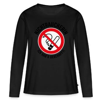 Nichtraucherin – Ich Hab’s Geschafft! (3C / B) - Frauen Premium Bio Langarmshirt - Schwarz - Vorne - Julia (174cm)