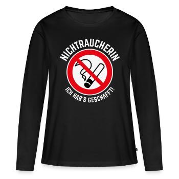Nichtraucherin – Ich Hab’s Geschafft! (3C / W) - Frauen Premium Bio Langarmshirt - Schwarz - Vorne - Julia (174cm)