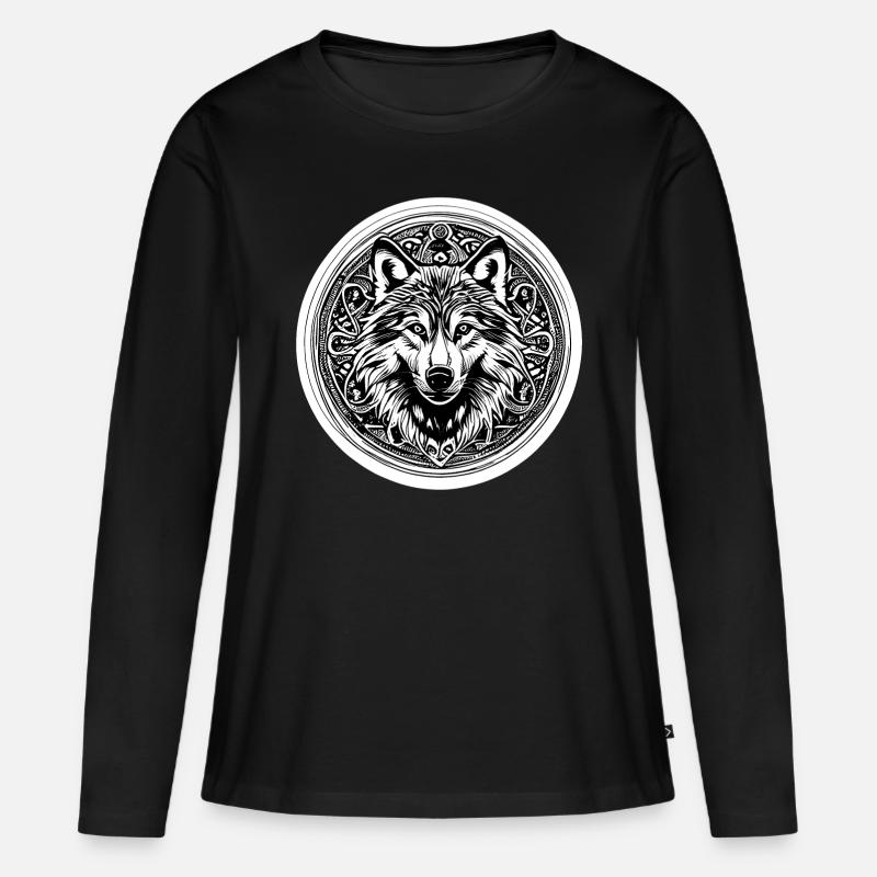 Wolf Wikinger Nordisch Kreis Centic - Frauen Premium Bio Langarmshirt - Schwarz