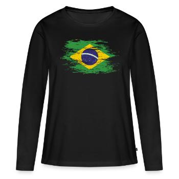 Drapeau du Brésil utilisé - T-shirt manches longues Premium bio Femme - noir - Devant - Julia (174cm)
