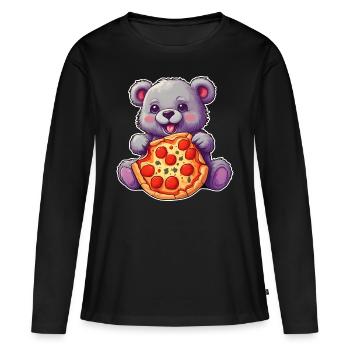 Teddy aime la pizza - T-shirt manches longues Premium bio Femme - noir - Devant - Julia (174cm)