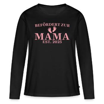 Schwangerschaftsverkündung 2025 Werdende Mutter - Frauen Premium Bio Langarmshirt - Schwarz - Vorne - Julia (174cm)