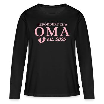 Schwangerschaft verkünden Werdende Oma 2025 - Frauen Premium Bio Langarmshirt - Schwarz - Vorne - Julia (174cm)