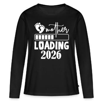 Mutter Loading 2026 Schwangerschaft - Frauen Premium Bio Langarmshirt - Schwarz - Vorne - Julia (174cm)